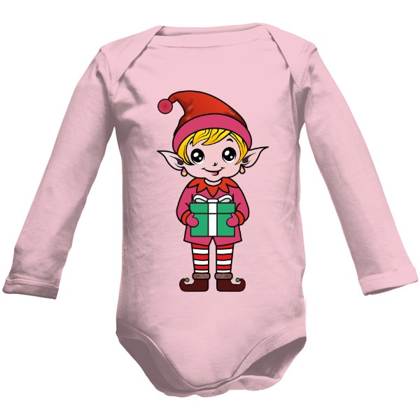 Kids' overall bodysuit  s potiskem Christmas Elf with a gift